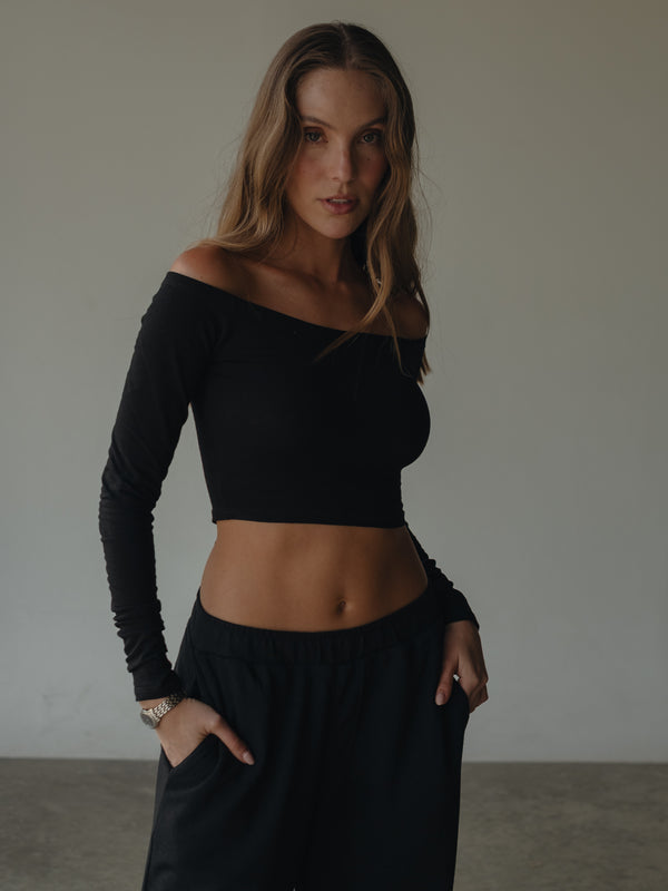 OFF SHOULDER SOFT TOP - BLACK