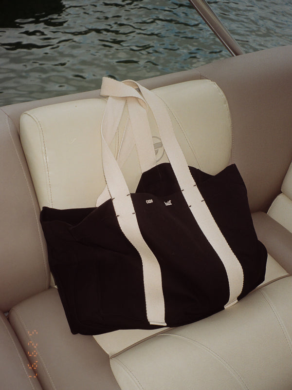 CONTRAST DENIM TOTE BAG - BLACK & WHITE