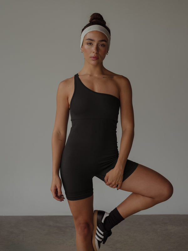 ONE SHOULDER SEAMLESS UNITARD  - SHADOW