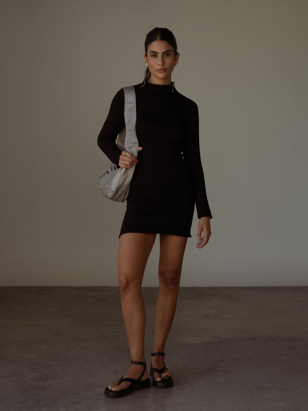 TURTLE KNIT MINI DRESS - BLACK