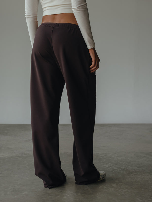 WIDE LEG BAND PANT - ESPRESSO
