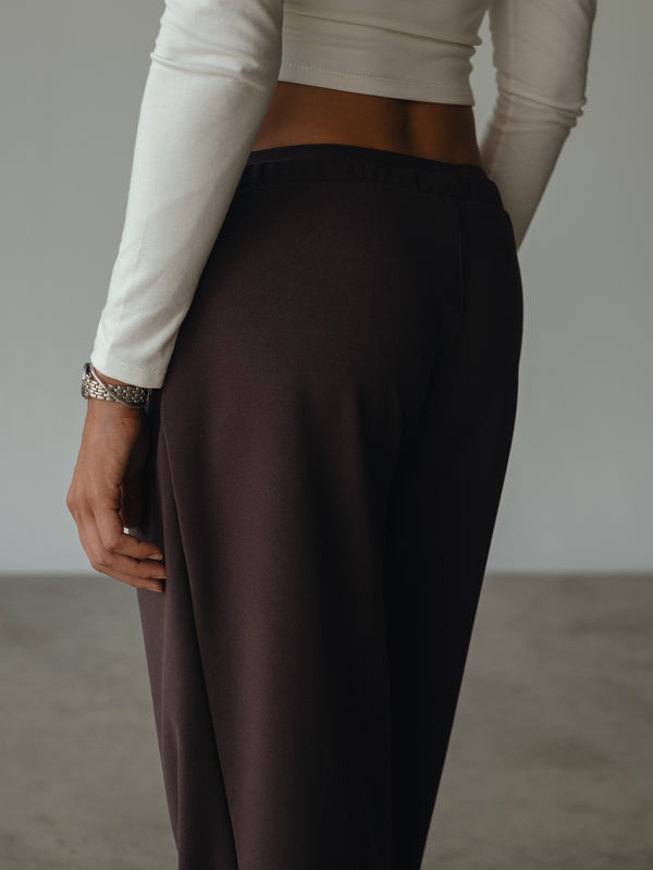 WIDE LEG BAND PANT - ESPRESSO