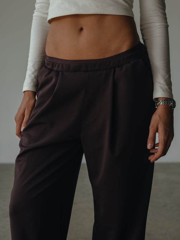 WIDE LEG BAND PANT - ESPRESSO