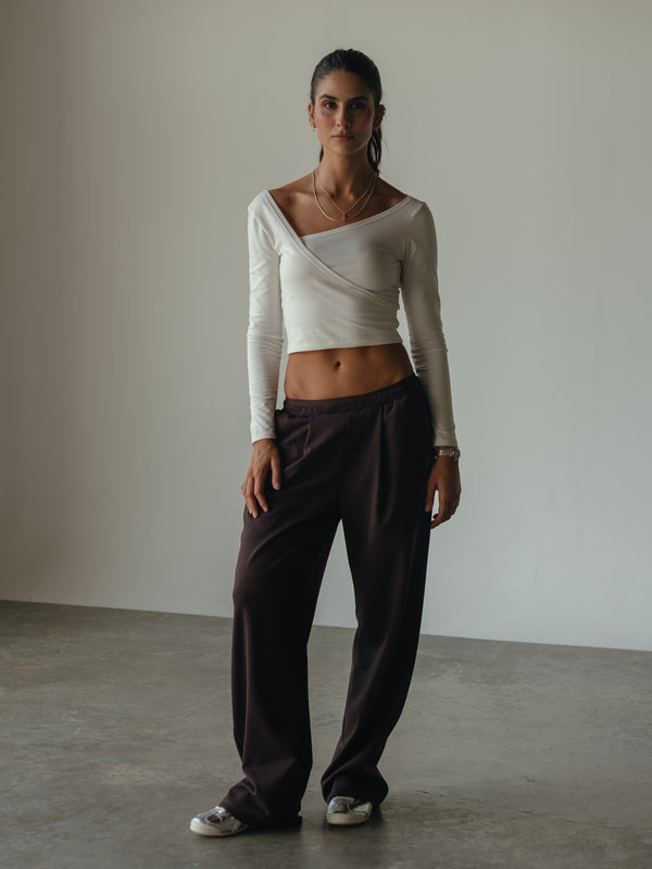 WIDE LEG BAND PANT - ESPRESSO