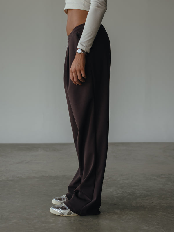 WIDE LEG BAND PANT - ESPRESSO