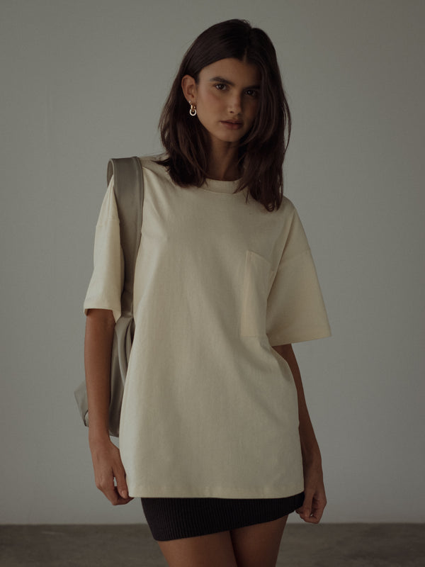 COTTON POCKET T-SHIRT - CREAMY