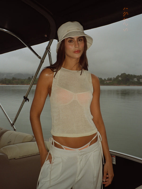 KNIT MESH TANK TOP - CREAMY