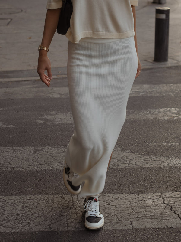 KNIT LONG SKIRT - CREAMY