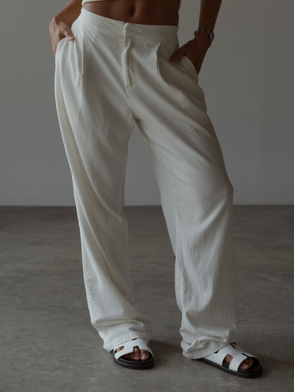LINEN STRAIGHT TAILORED TROUSER - SOFT WHITE