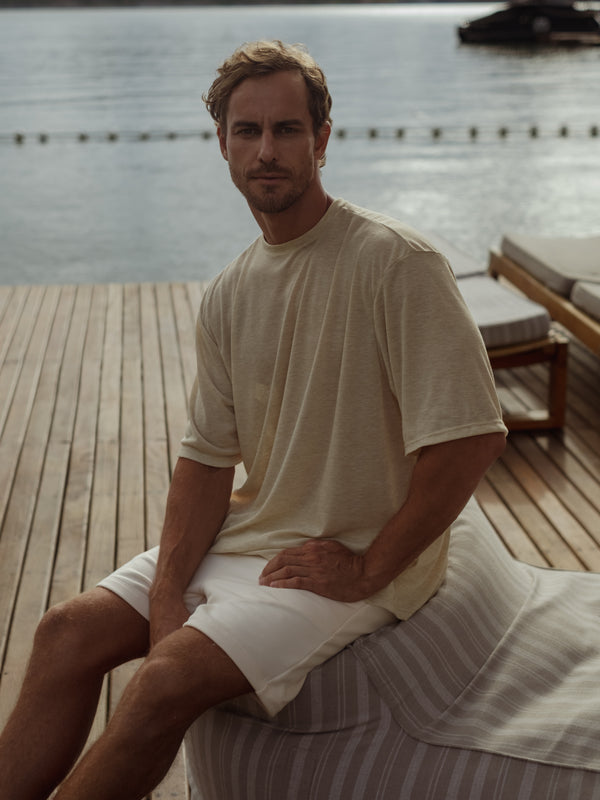 MEN COTTON MINIMAL SHORT - SEA SALT
