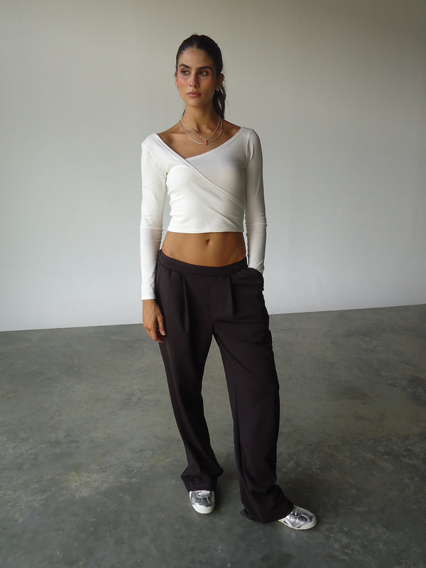LONG SLEEVE CROSS TOP - CREAMY