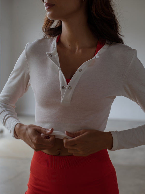 HALF BUTTON JERSEY - SOFT WHITE