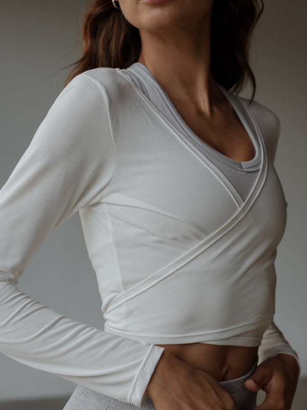 LONG SLEEVE WRAP TOP - SOFT WHITE