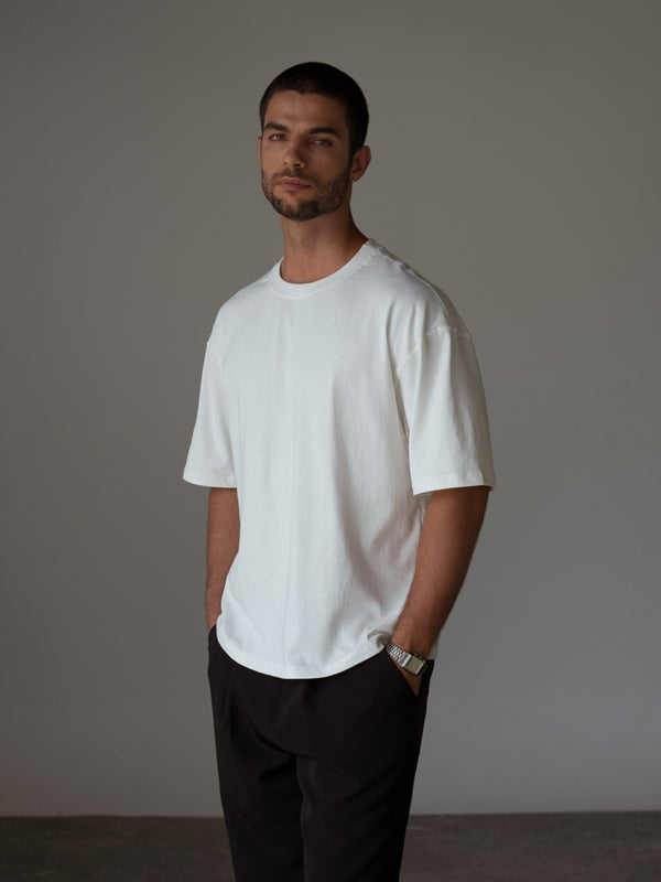 RIBON BOXY T-SHIRT MEN  - SOFT WHITE