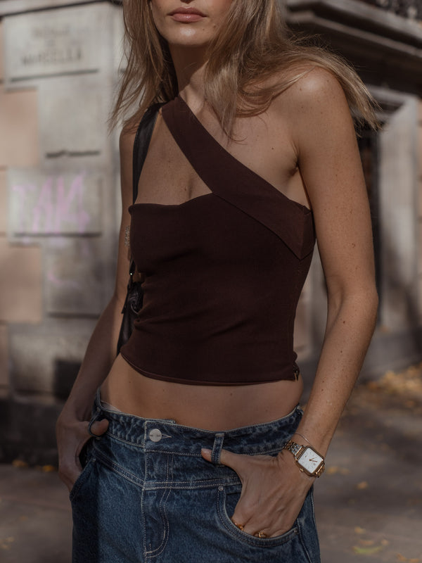 CROSS SHOULDER TOP - ESPRESSO