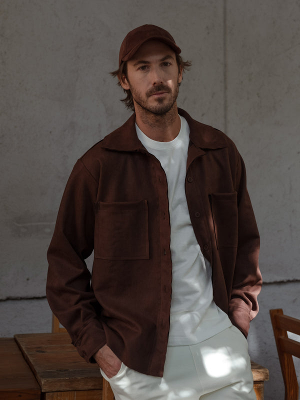 SUEDE OVERSHIRT  - ESPRESSO