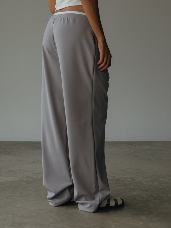 WIDE LEG BAND PANT - LIGHT GRAY