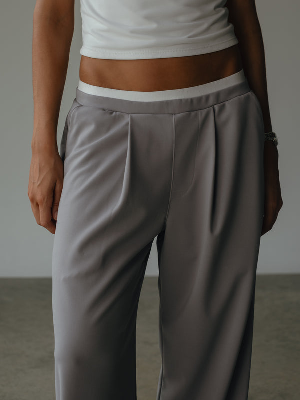WIDE LEG BAND PANT - LIGHT GRAY