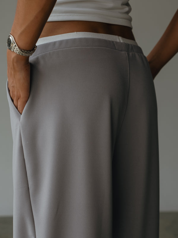 WIDE LEG BAND PANT - LIGHT GRAY