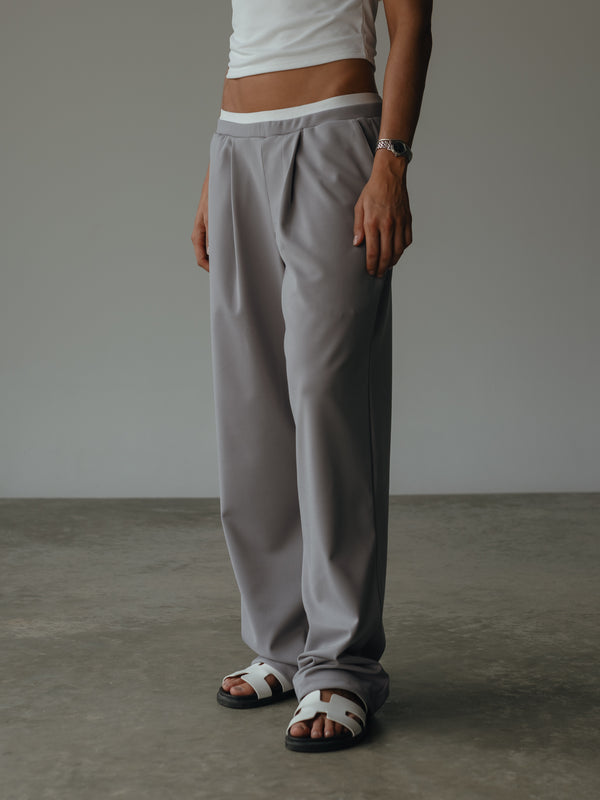 WIDE LEG BAND PANT - LIGHT GRAY