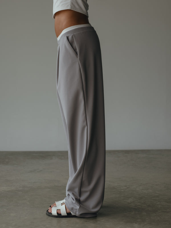 WIDE LEG BAND PANT - LIGHT GRAY
