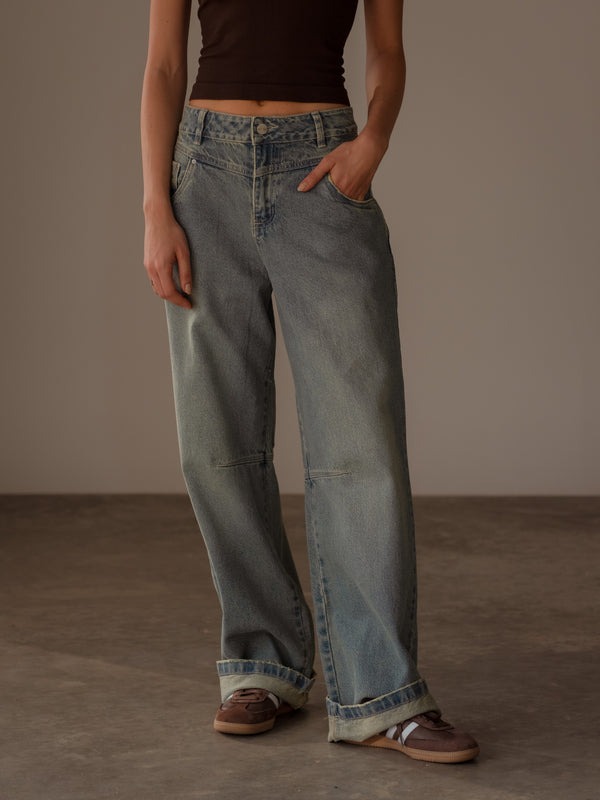 DOUBLE WAISTBAND JEAN  - DIRTY ICE BLUE