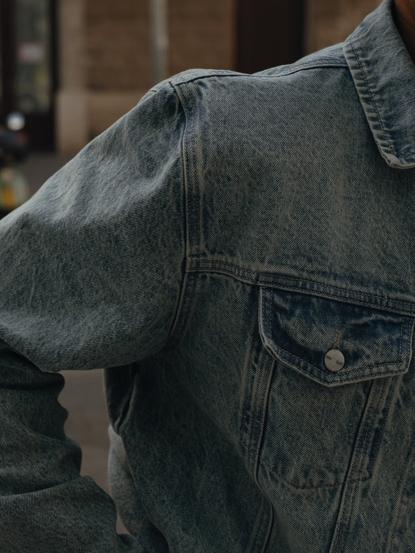 DENIM OVERSIZED JACKET - DIRTY CLEAR BLUE