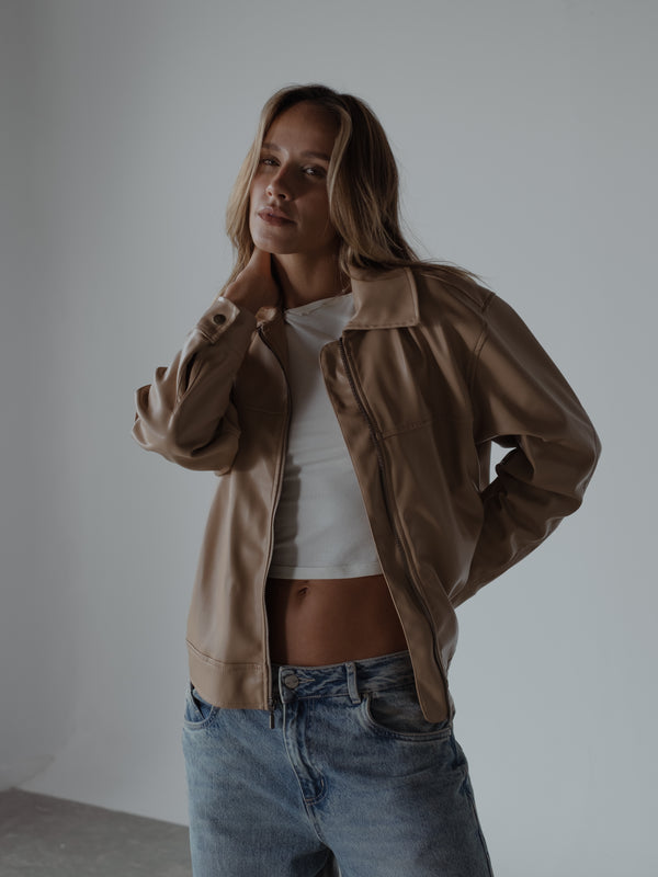 LEATHER MID JACKET  - MOCCA