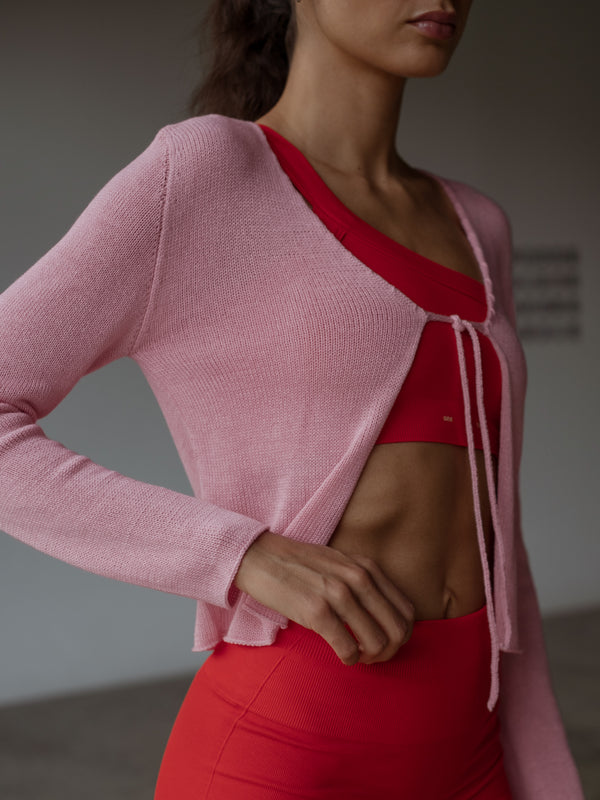 LONG SLEEVE UP SWEATER - PALE PINK