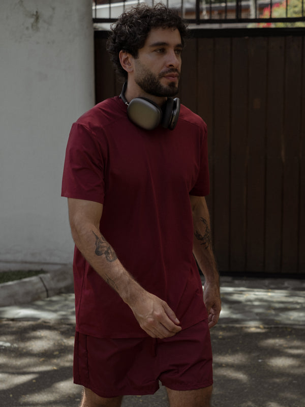 MEN STRUCTURED WORKOUT T-SHIRT - BERRY