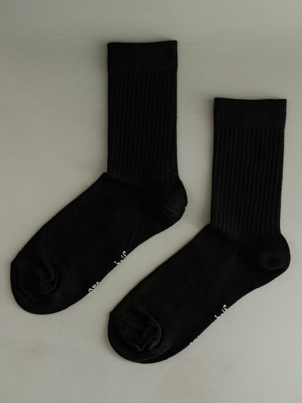 RIBBED CREW SOCKS - BLACK