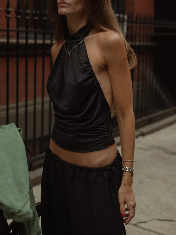 BOHO HALTER BLOUSE - BLACK