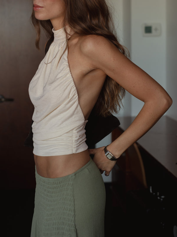 BOHO HALTER BLOUSE - SOFT WHITE