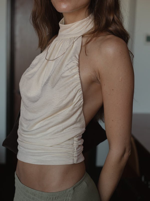 BOHO HALTER BLOUSE - SOFT WHITE