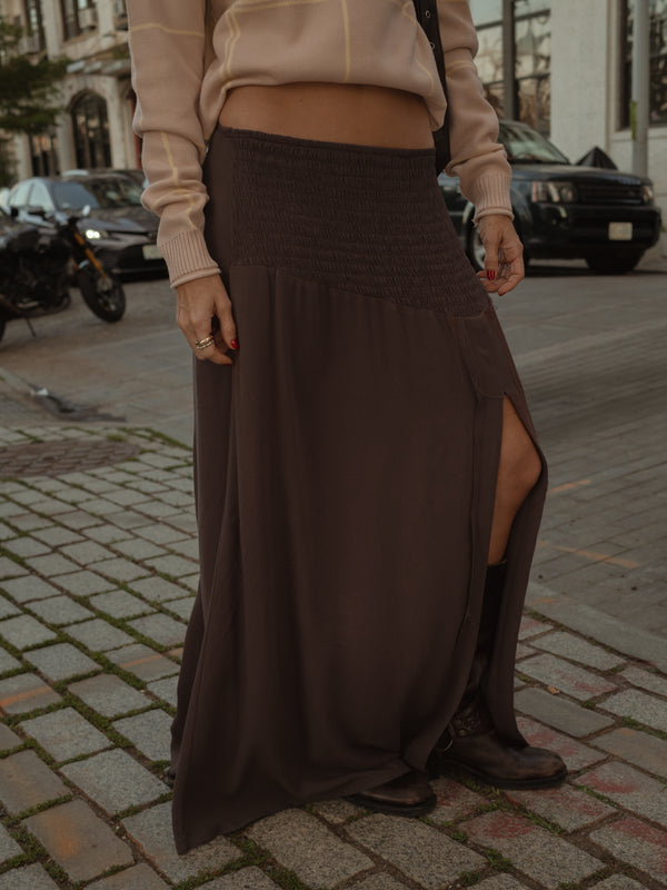 BOHO MAXI SKIRT - BROWN
