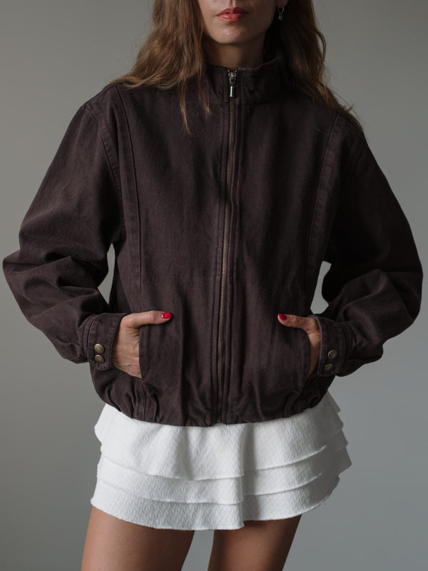 BUBBLE DENIM JACKET - BROWN
