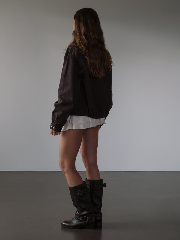BUBBLE DENIM JACKET - BROWN