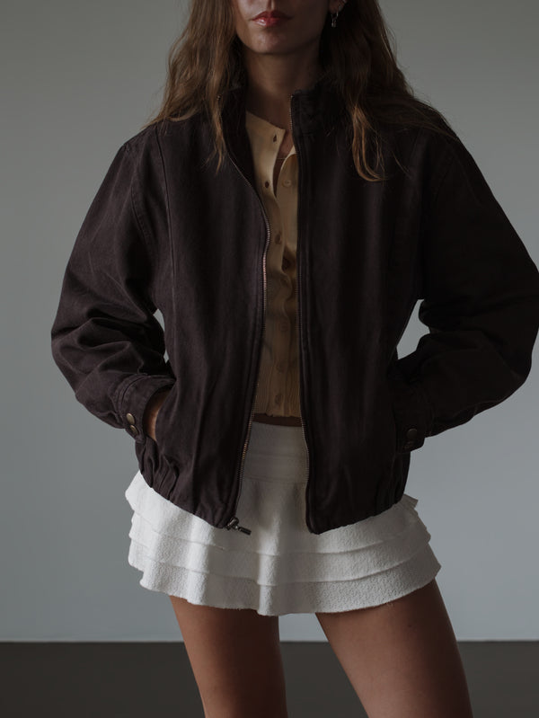 BUBBLE DENIM JACKET - BROWN