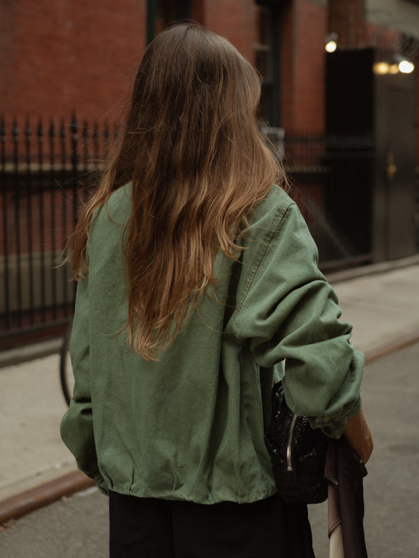BUBBLE DENIM JACKET - PESTO
