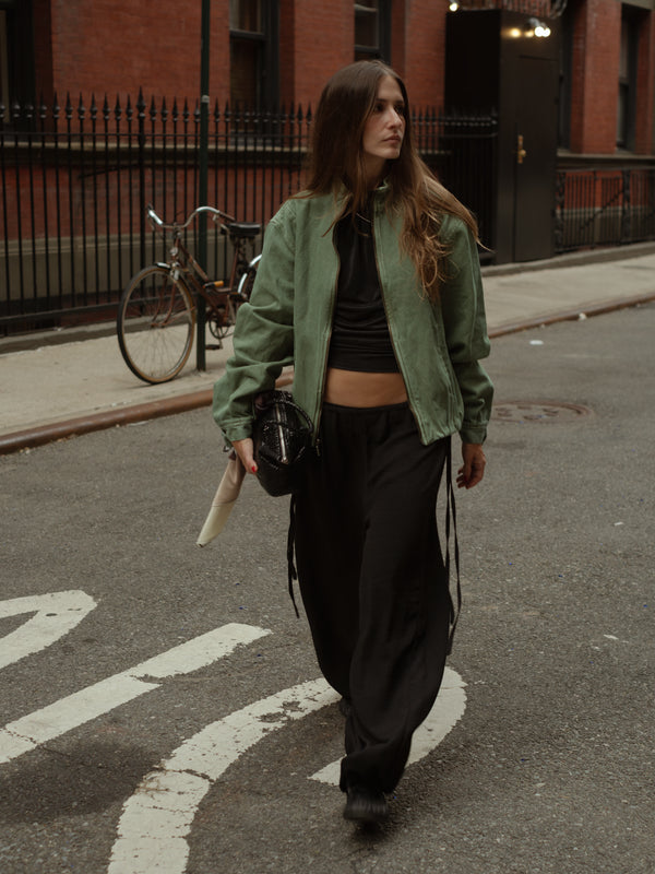 BUBBLE DENIM JACKET - PESTO