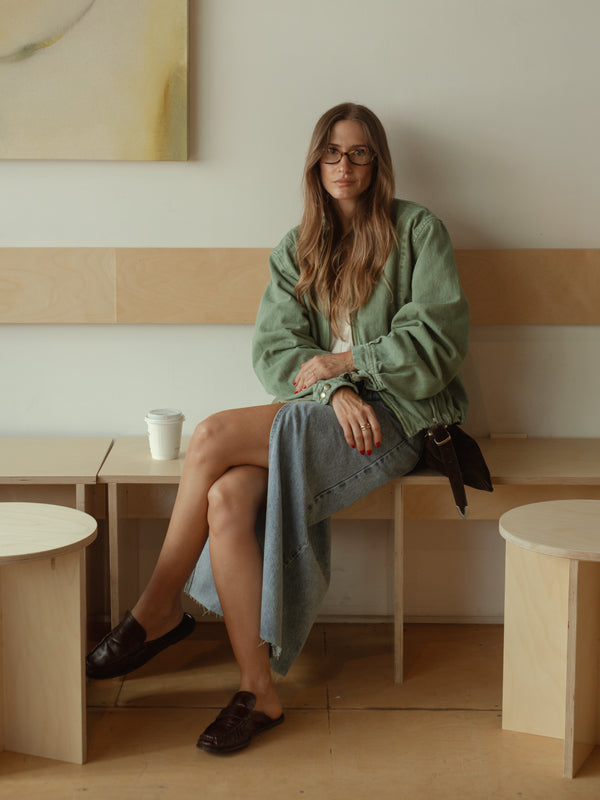 BUBBLE DENIM JACKET - PESTO