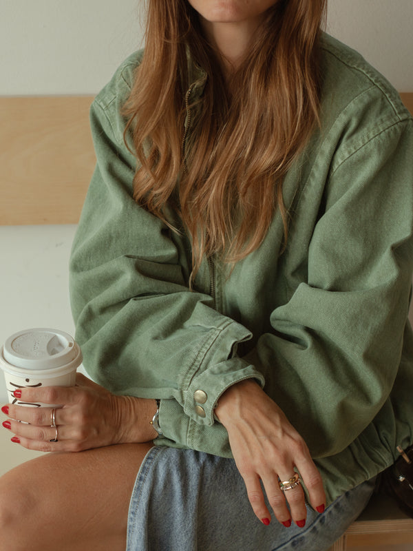 BUBBLE DENIM JACKET - PESTO