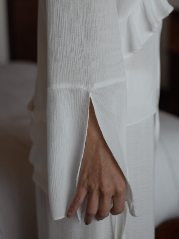 RUFFLE TIE CARDIGAN - SOFT WHITE