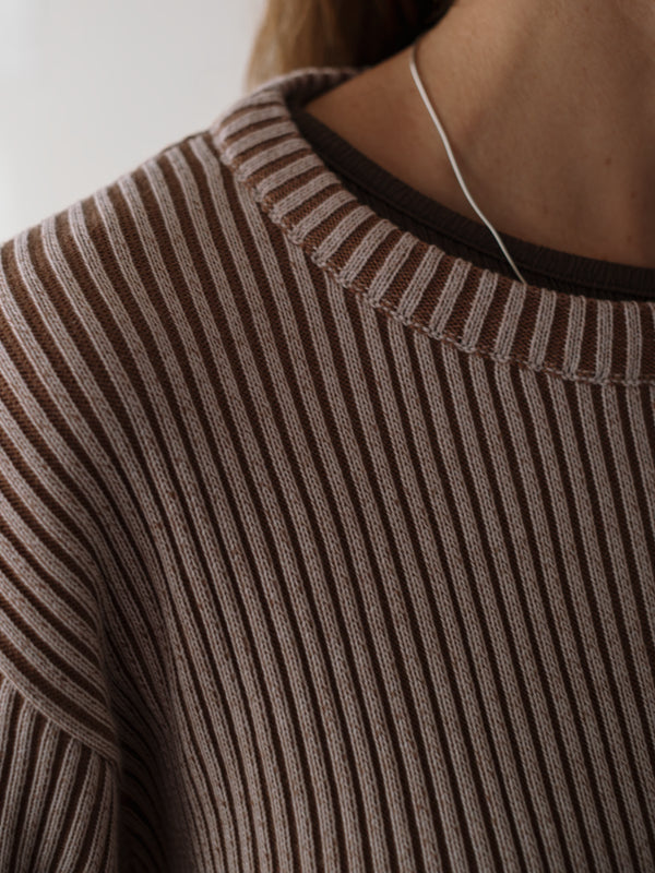 CHUNKY RIB SWEATER - NATURAL & BROWN