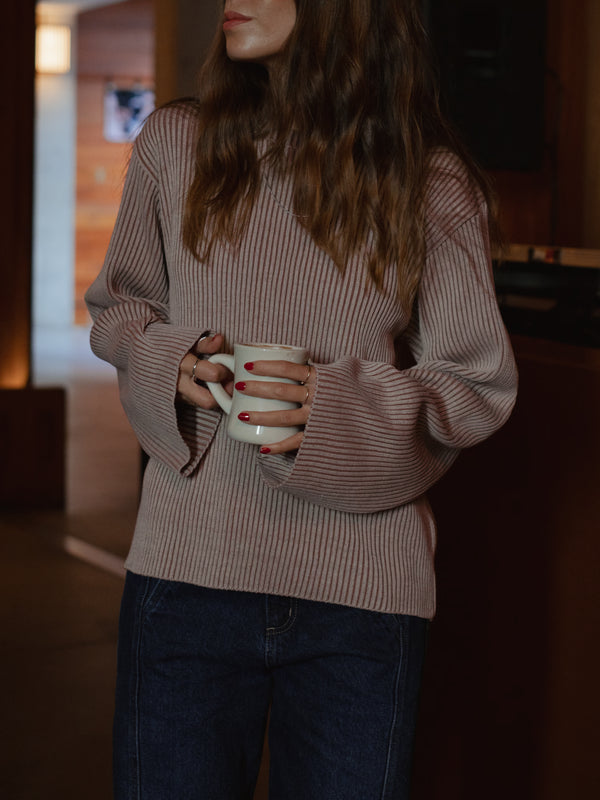 CHUNKY RIB SWEATER - NATURAL & BROWN