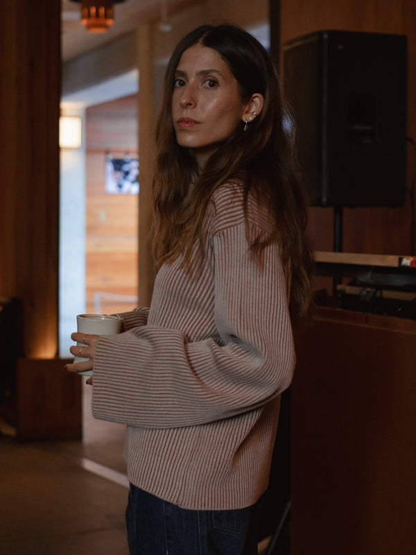 CHUNKY RIB SWEATER - NATURAL & BROWN