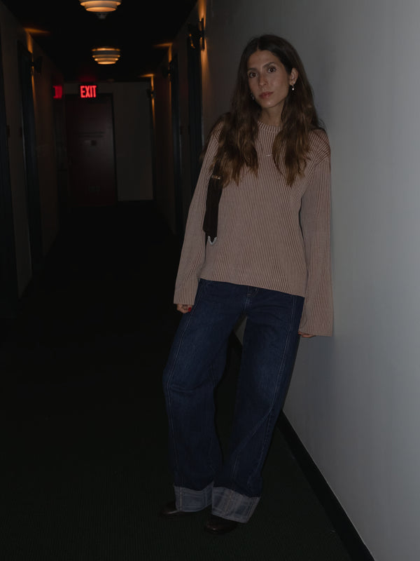 CHUNKY RIB SWEATER - NATURAL & BROWN