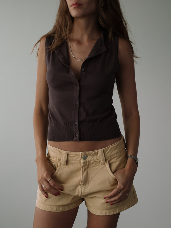 CLASSIC BUTTON KNIT VEST - BROWN