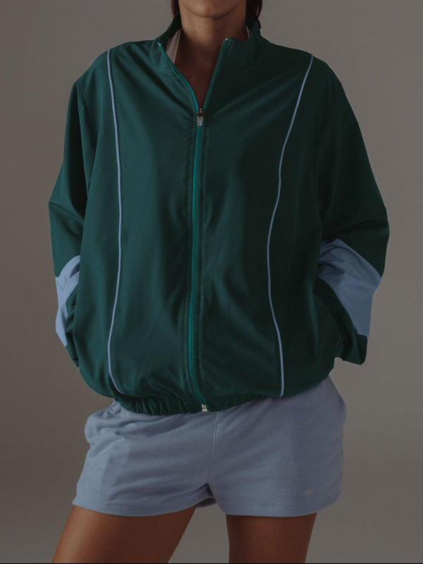 COLOUR BLOCKING JACKET - GREEN & BABY BLUE