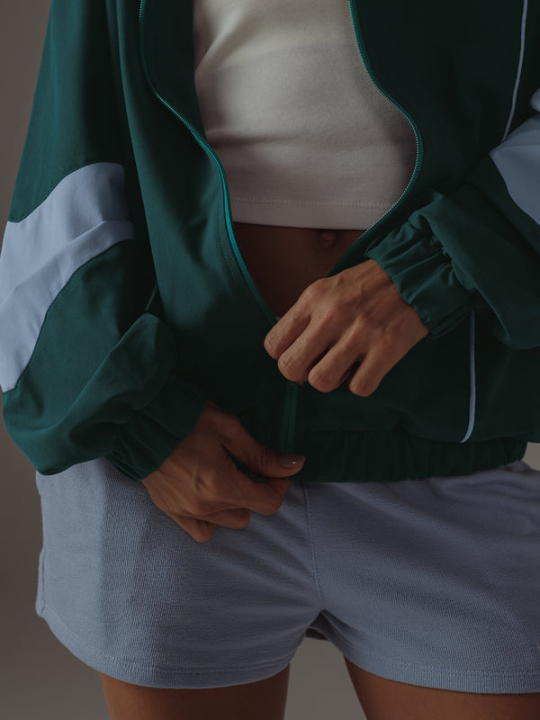 COLOUR BLOCKING JACKET - GREEN & BABY BLUE